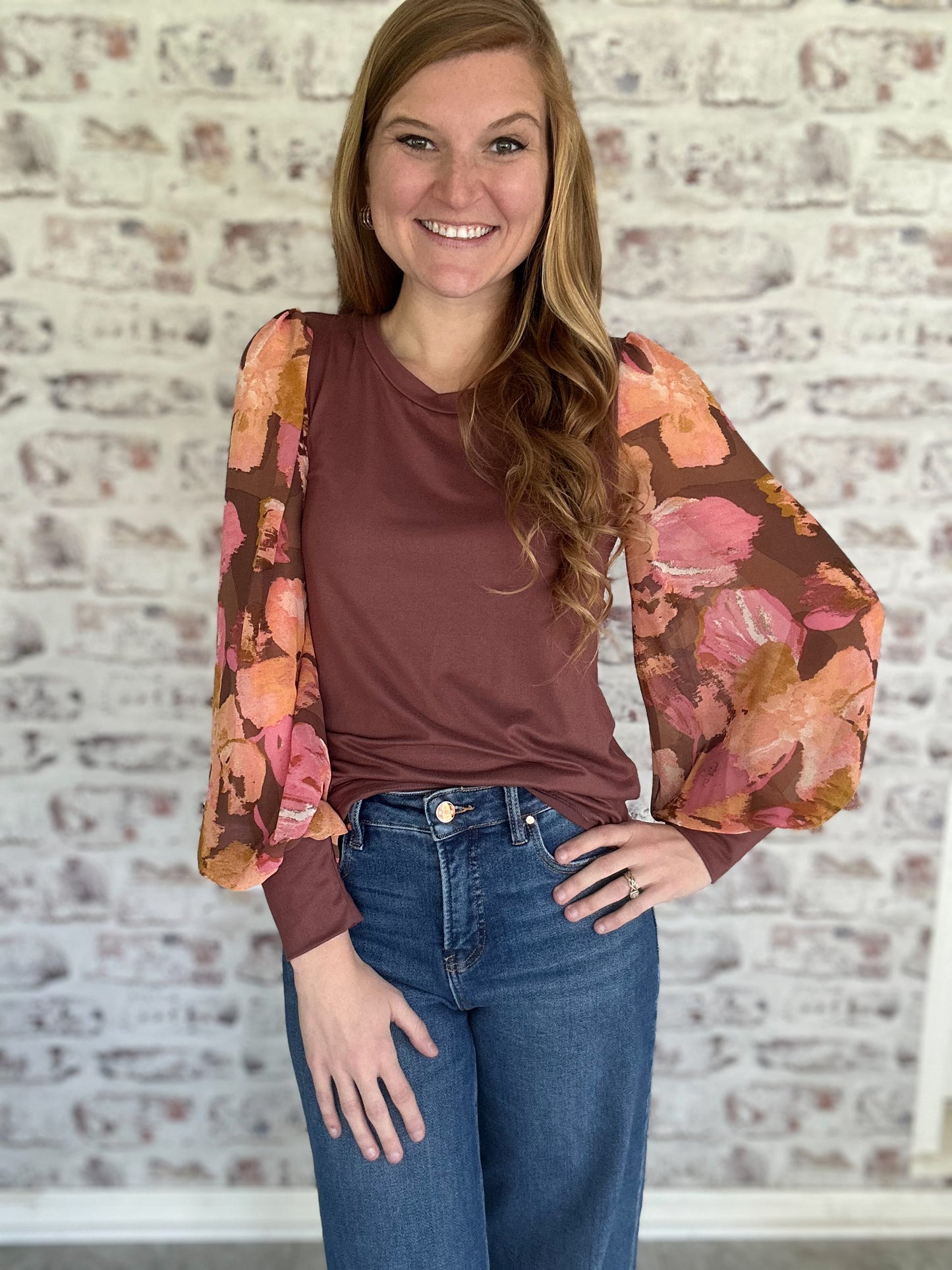 Sunset Garden Floral Sleeve Top