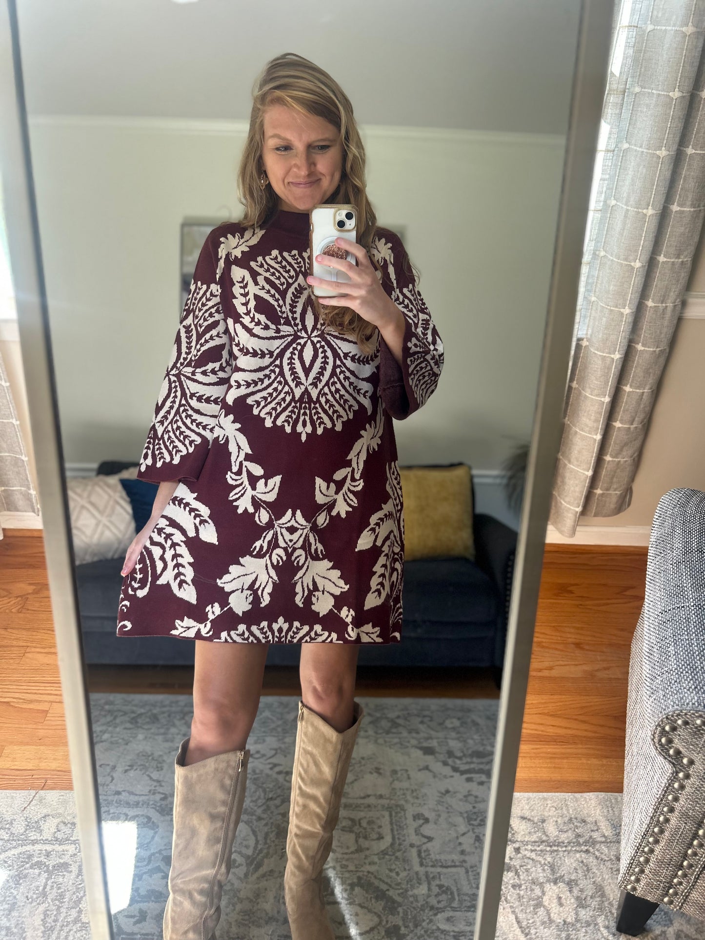 Baroque Bloom Knit Shift Dress