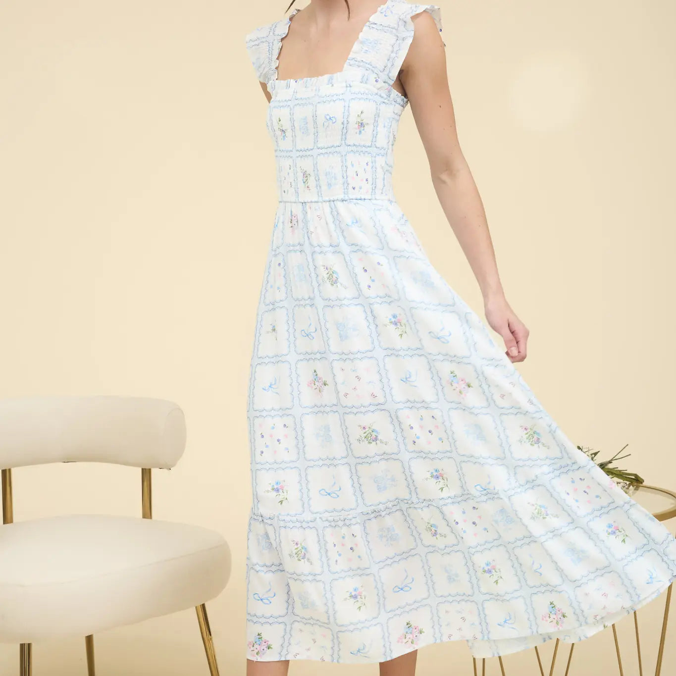 Cottage Keepsake Bow and Floral Midi Dress