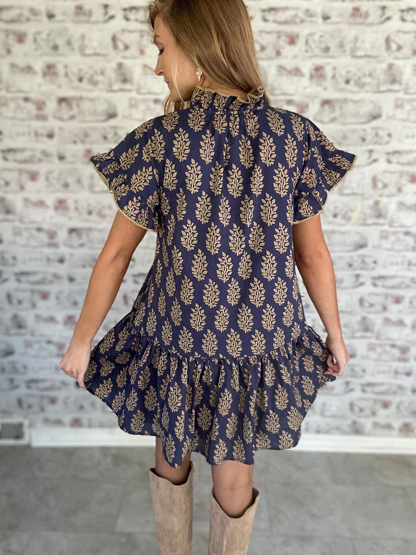 Goldenleaf Block Print Mini Dress