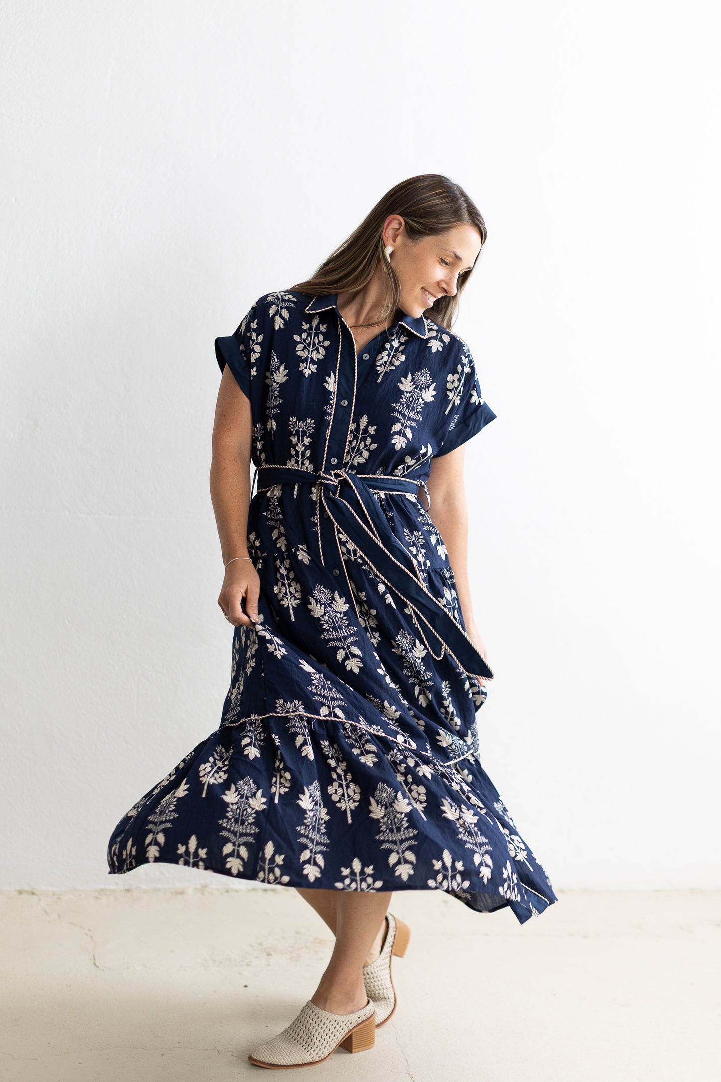 Ellison Row Botanical Collared Midi Dress
