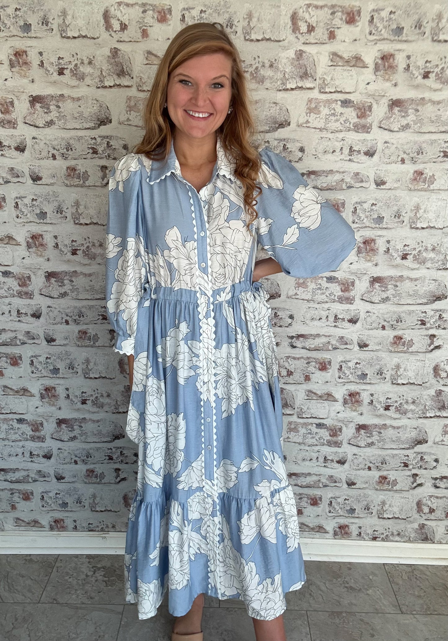 Botanical Charm Collared Floral Midi Dress