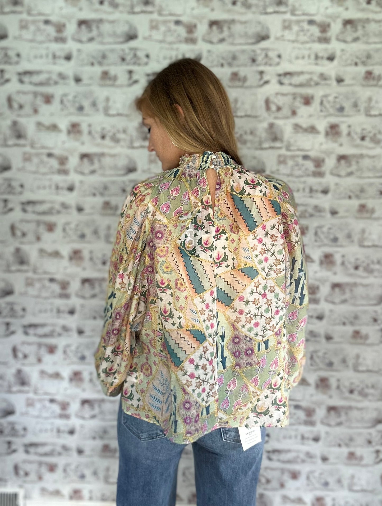 Pattern Play Mock Neck Blouse