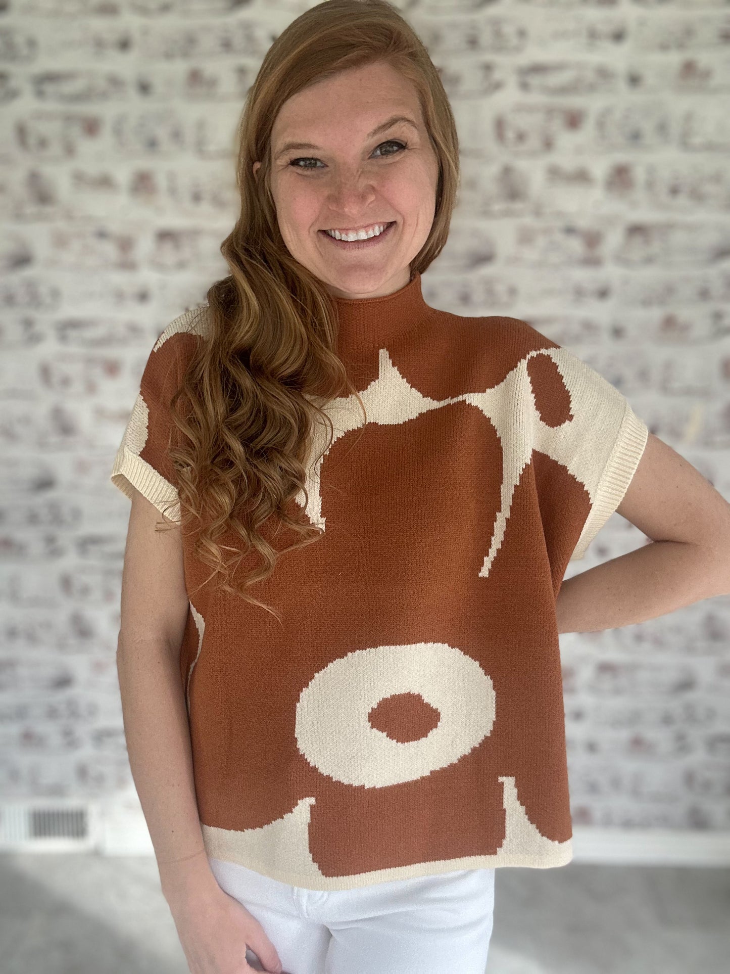 Abstract Flora Mock Neck Top