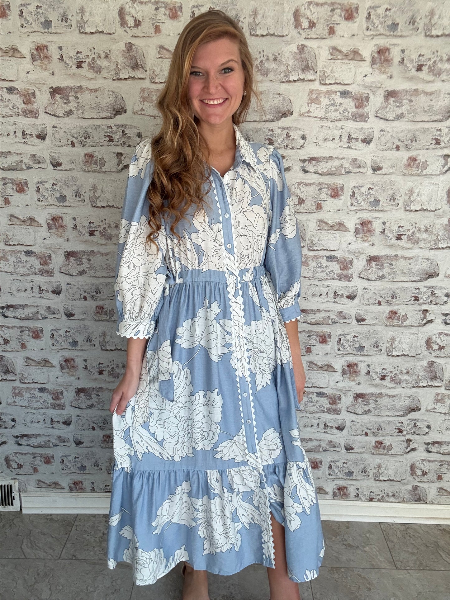 Botanical Charm Collared Floral Midi Dress