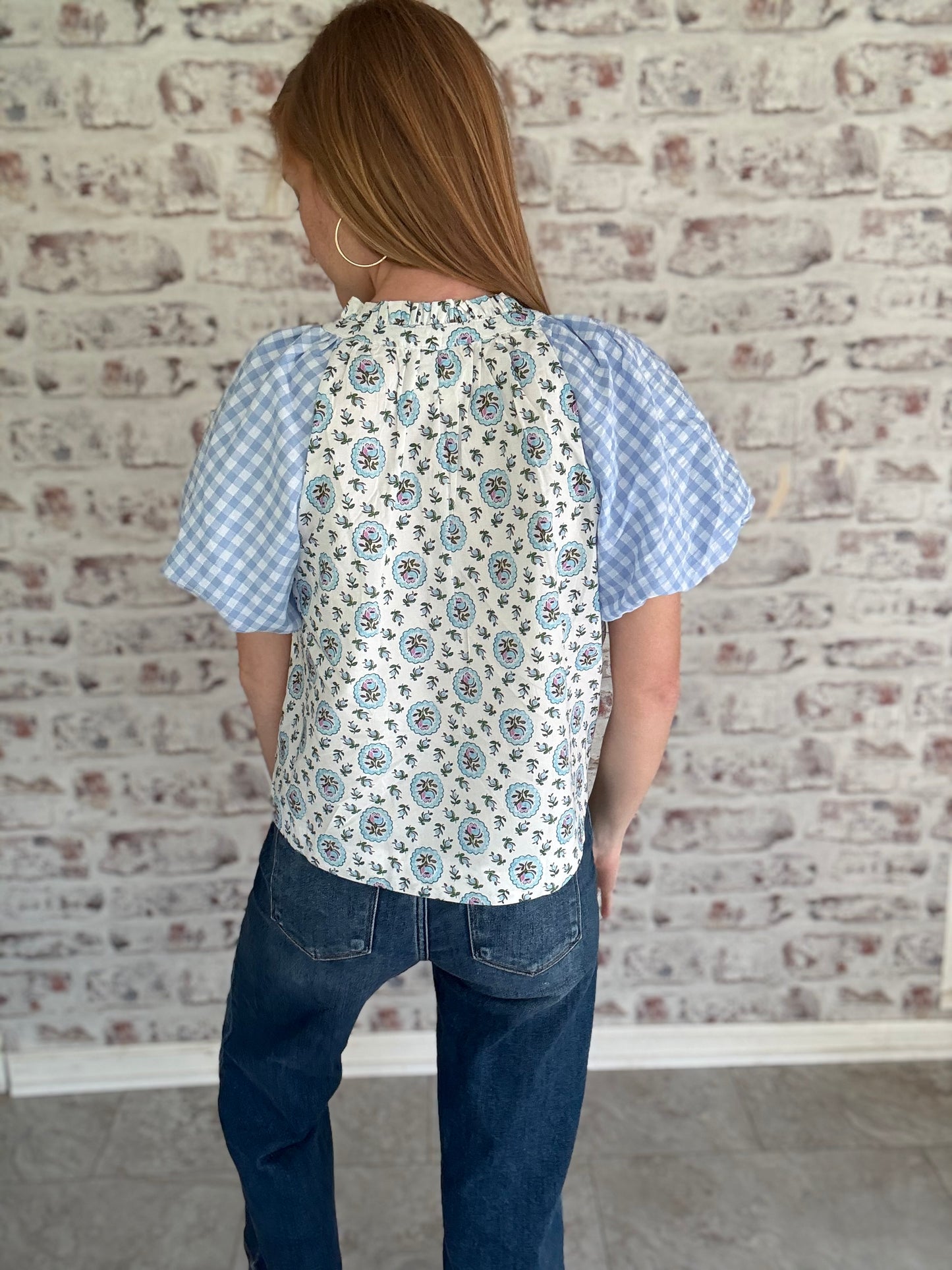 Annabella Gingham and Floral Top