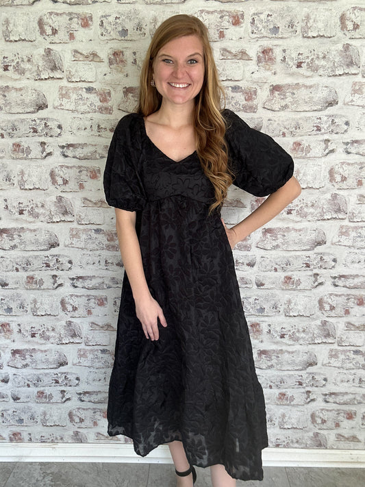 Onyx Enchantment Tiered Midi Dress