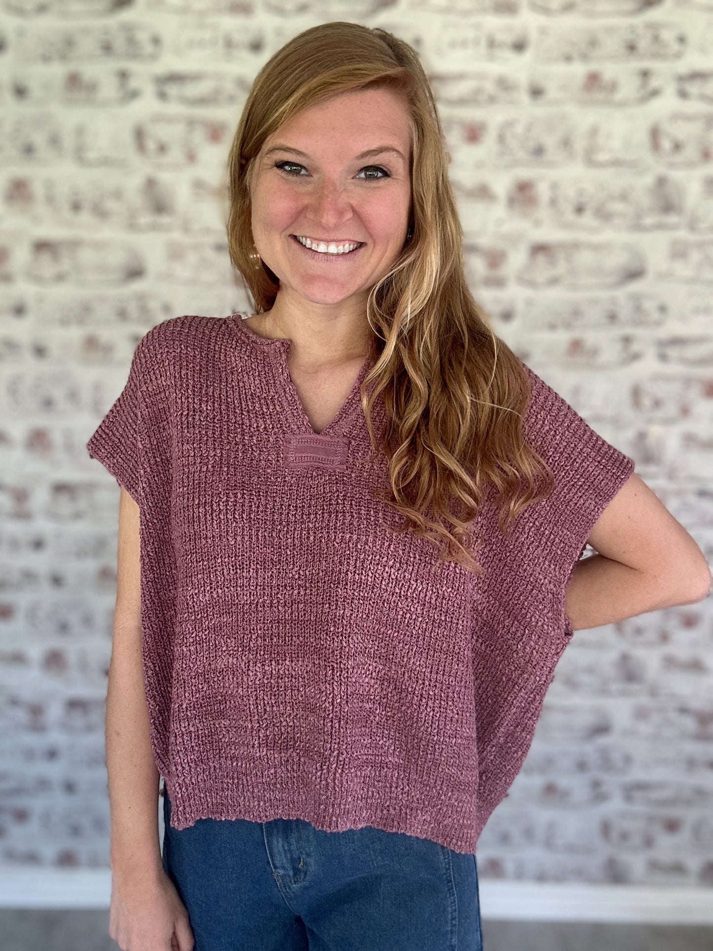 Easygoing Textured Knit Top in Light Rose