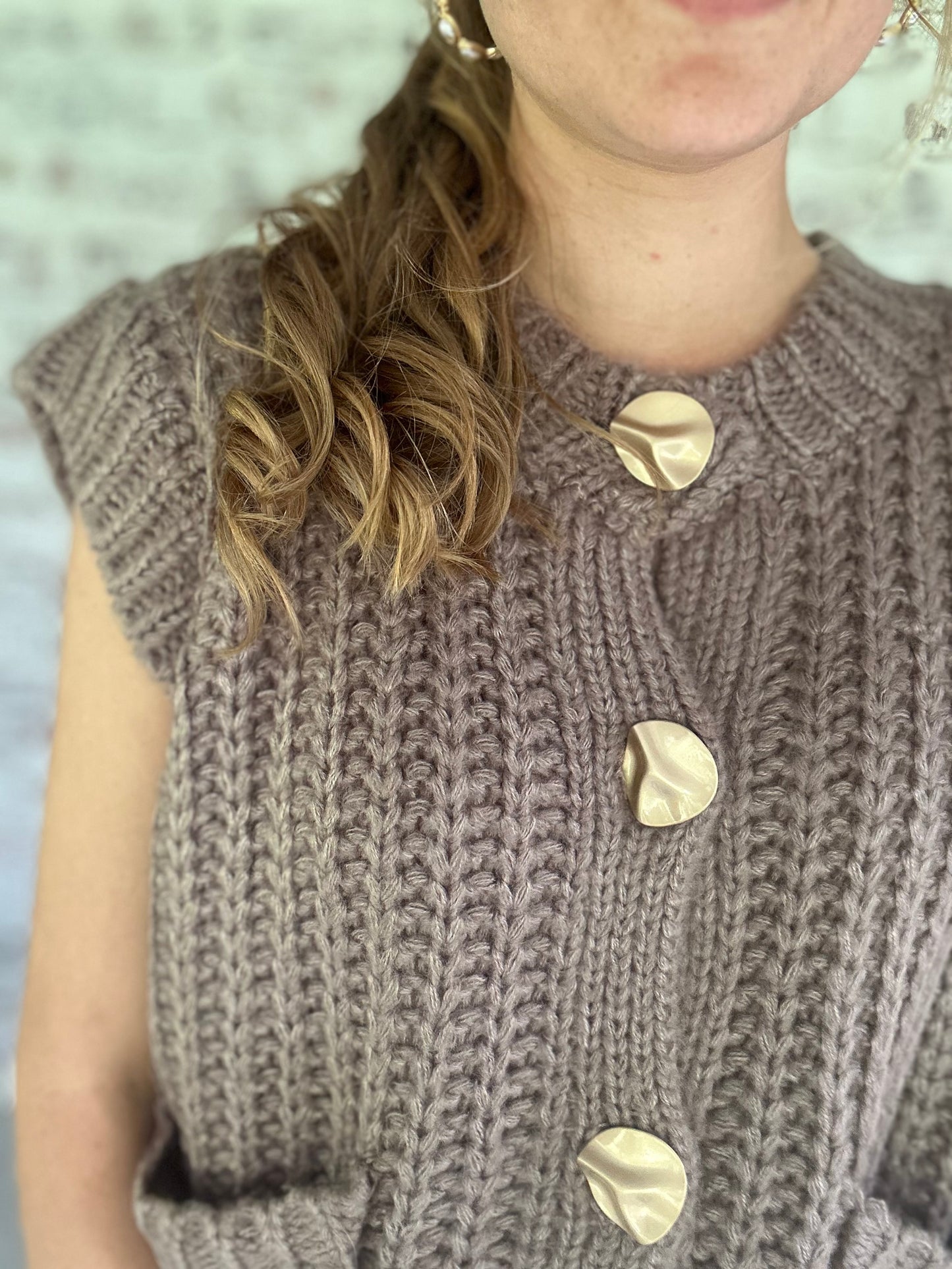 Ivy Lane Buttoned Sweater Vest in Mocha