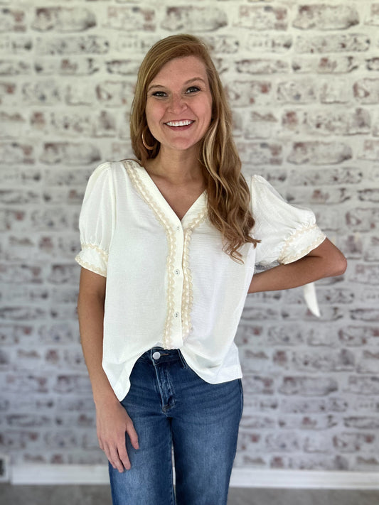 Anniston Ric Rac Bow Sleeve Blouse