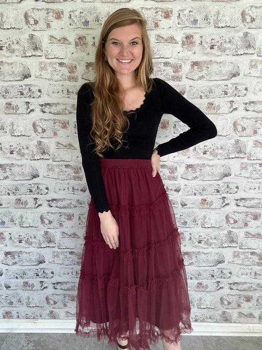 Tulle Dreams Tiered Midi Skirt