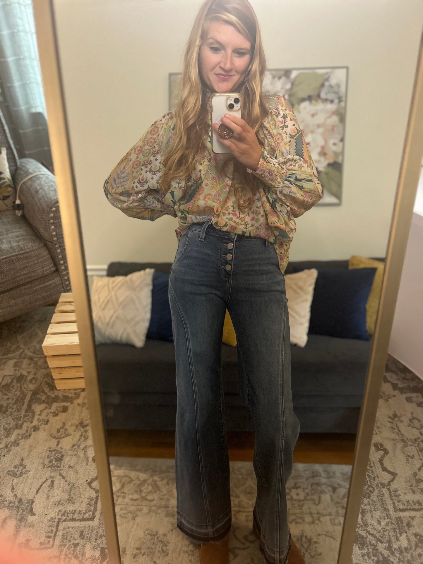 Wide Leg Button Jeans