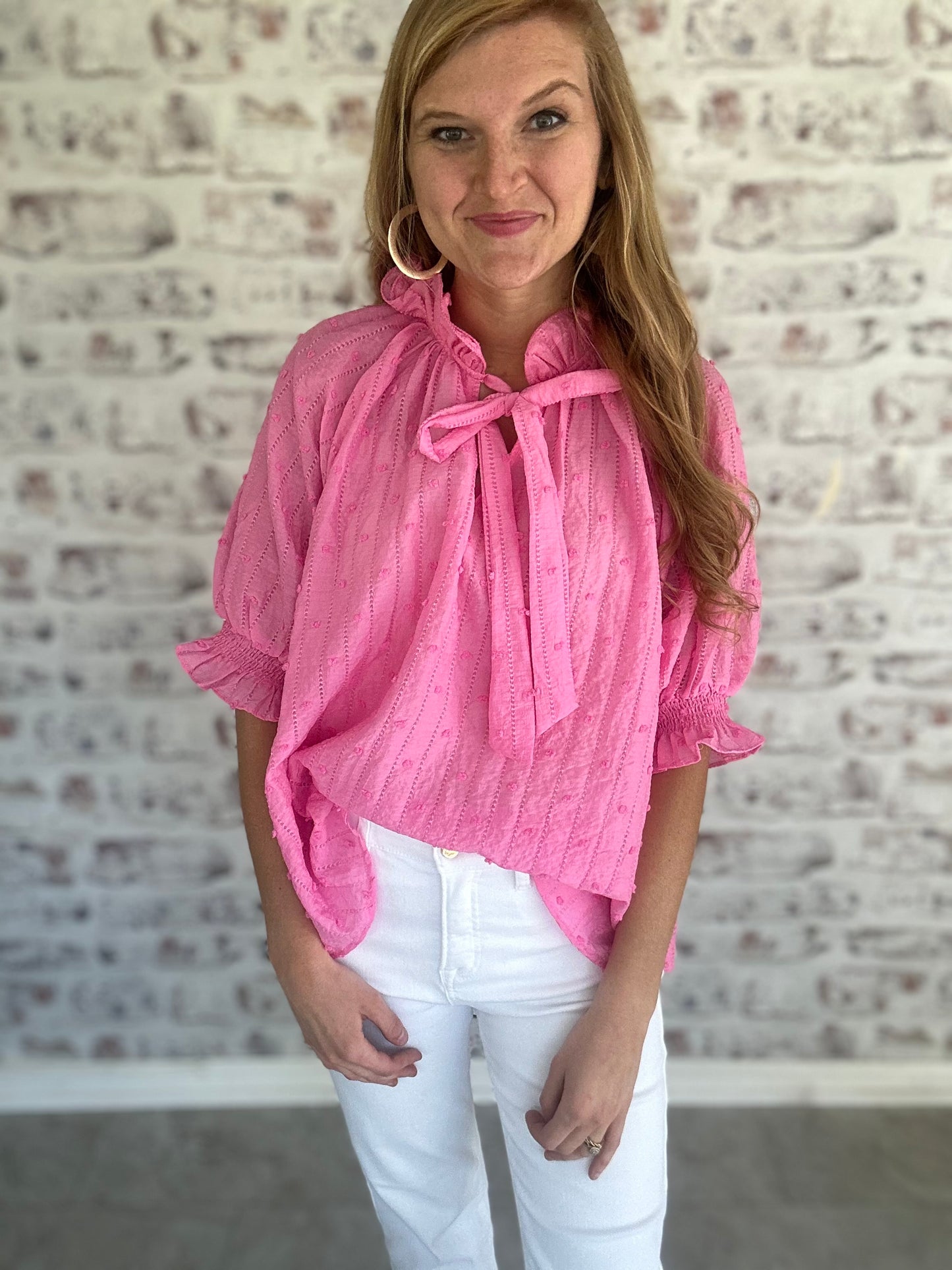 Sunday Stroll Ruffle Collared Blouse in Pink