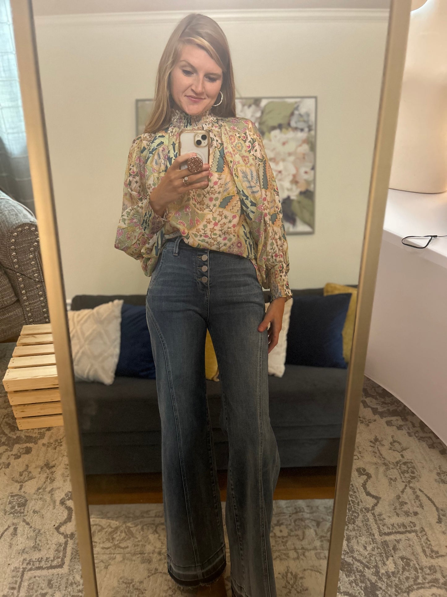Pattern Play Mock Neck Blouse