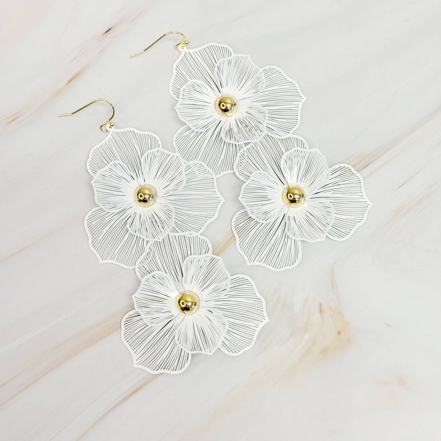 Royal Garden Double Bloom Earrings: Noble White
