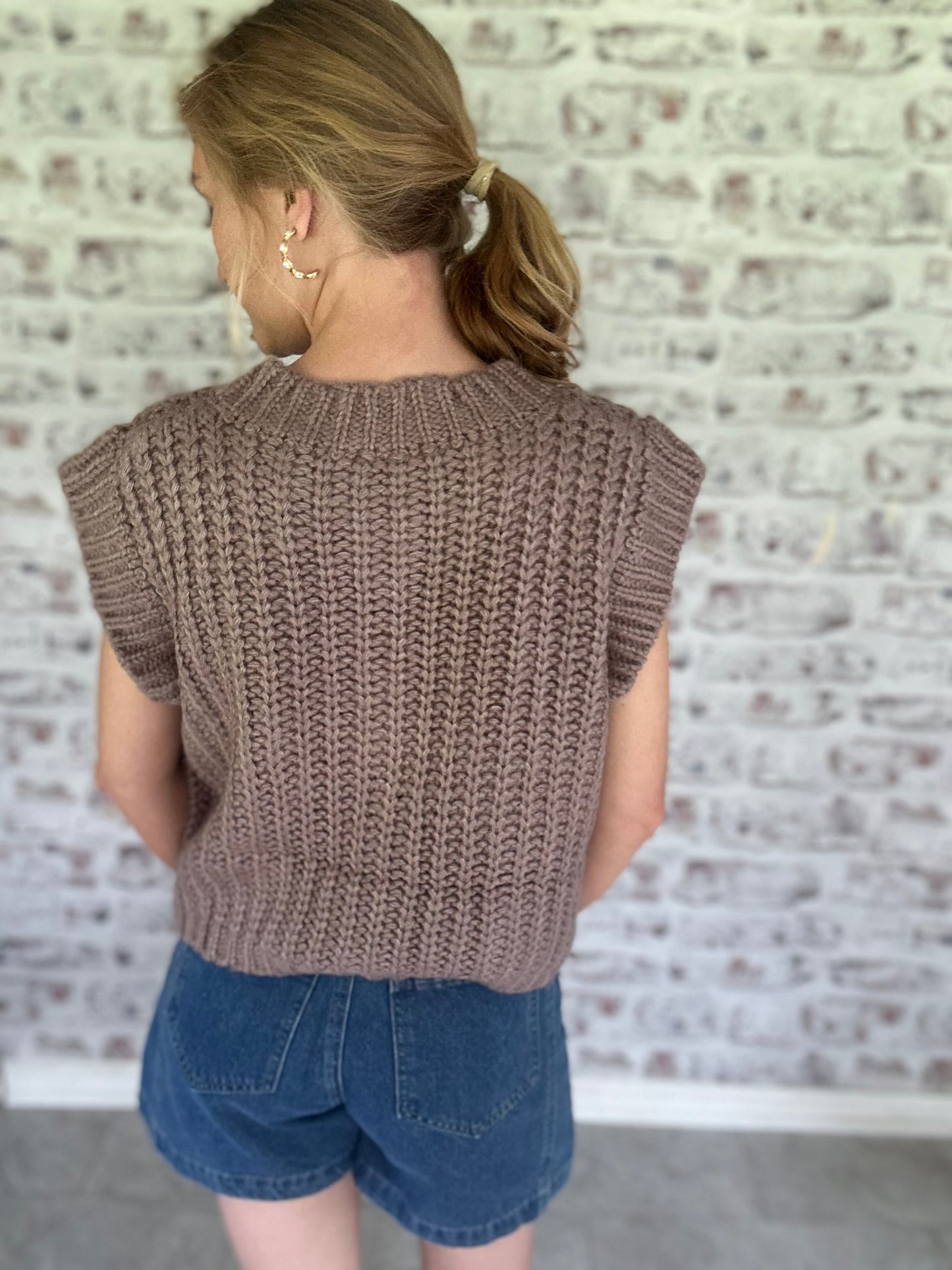 Ivy Lane Buttoned Sweater Vest in Mocha