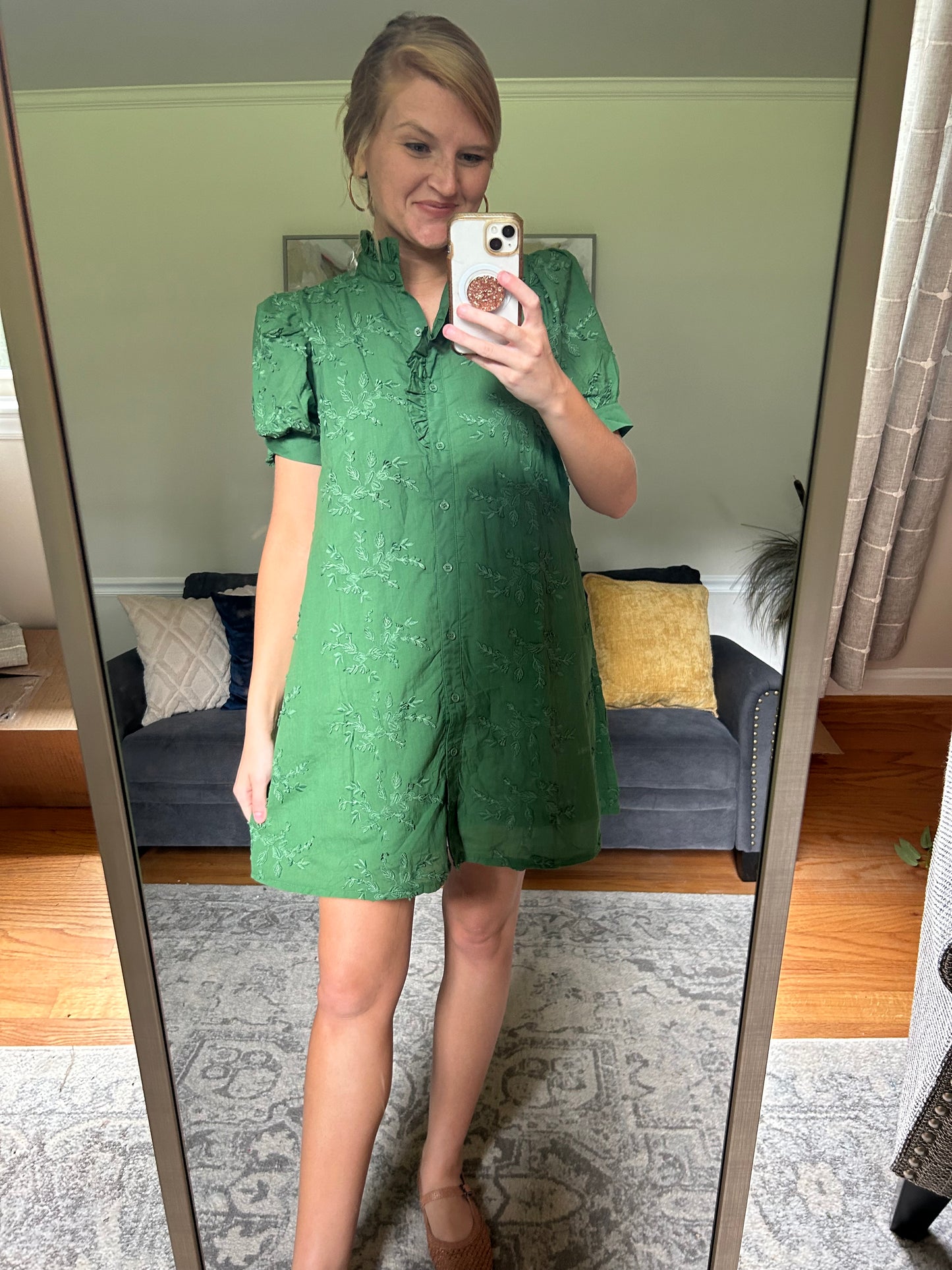 Vintage Vines Floral Appliqué Mini Dress in Green
