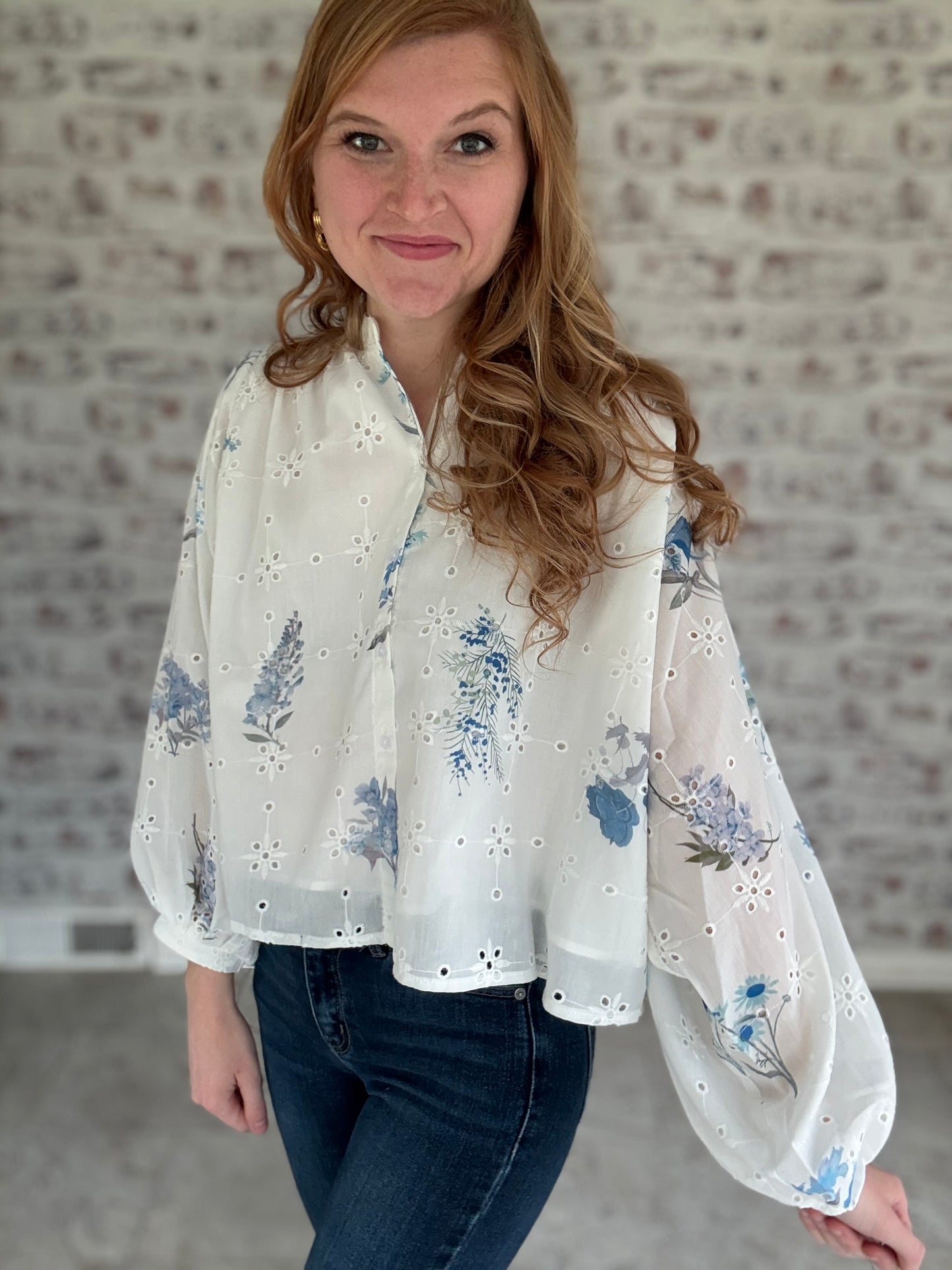 Dainty Dream Floral Eyelet Blouse
