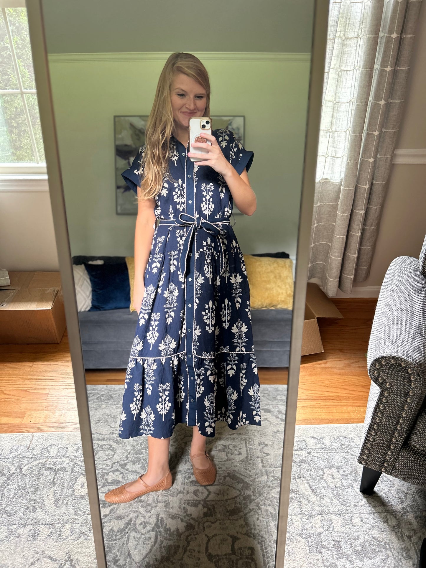 Ellison Row Botanical Collared Midi Dress