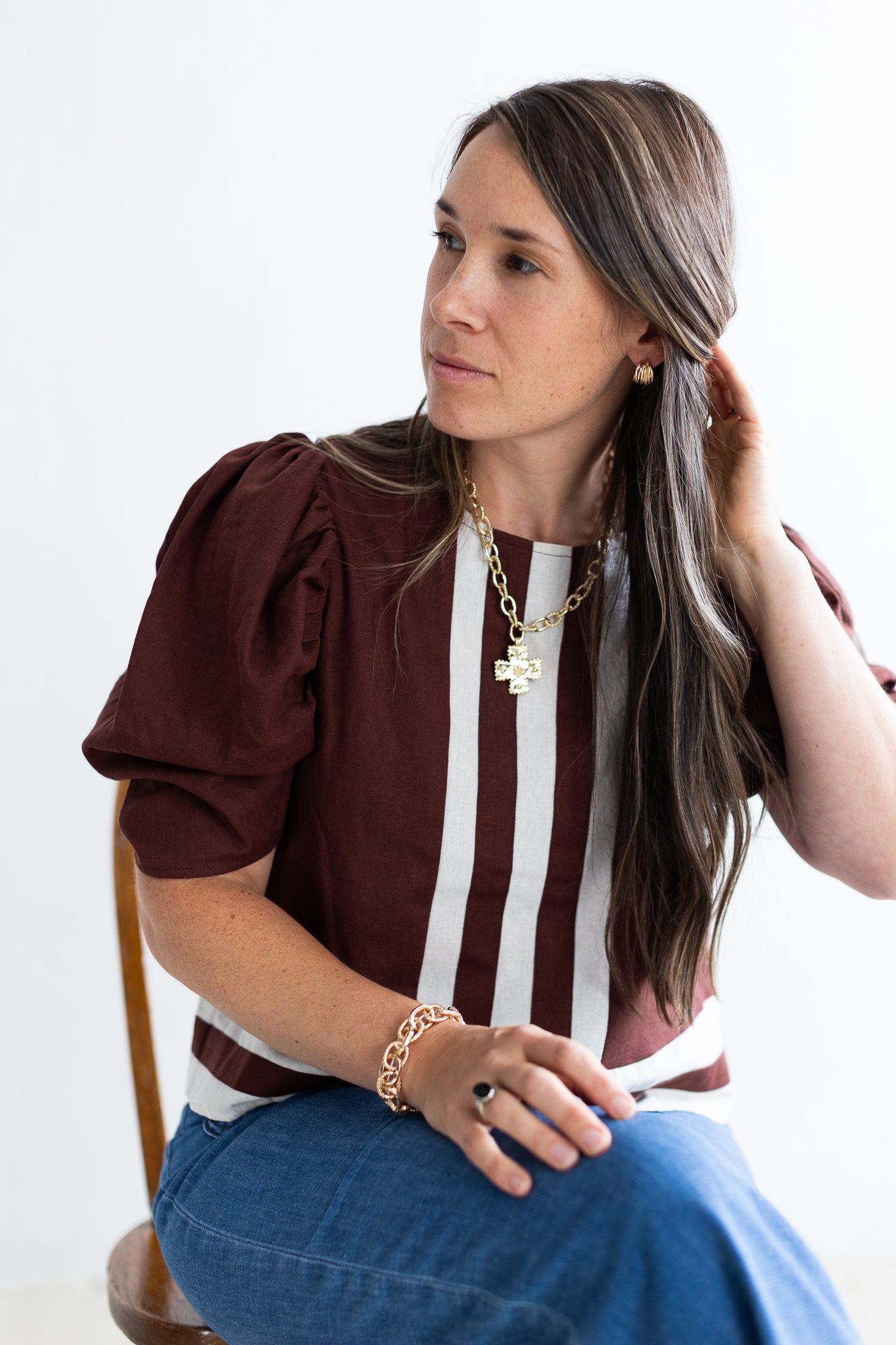 Town & Country Puff Sleeve Blouse in Brown