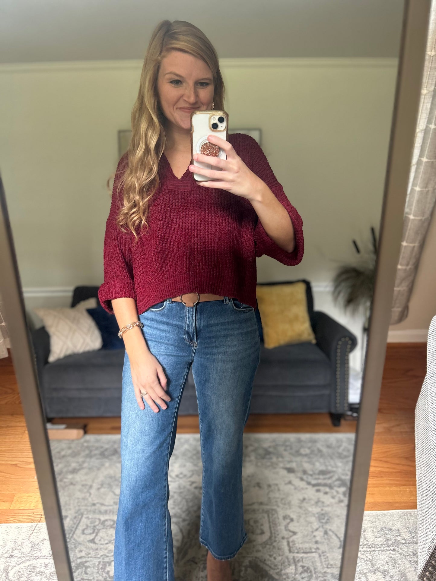 Oversized Crop Sweater in Cabernet