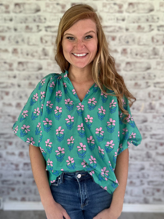 Flora Pop Puff Sleeve Top