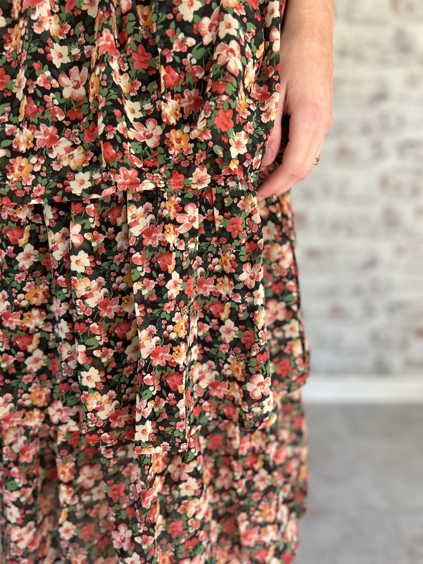 Tiered Floral Midi Skirt