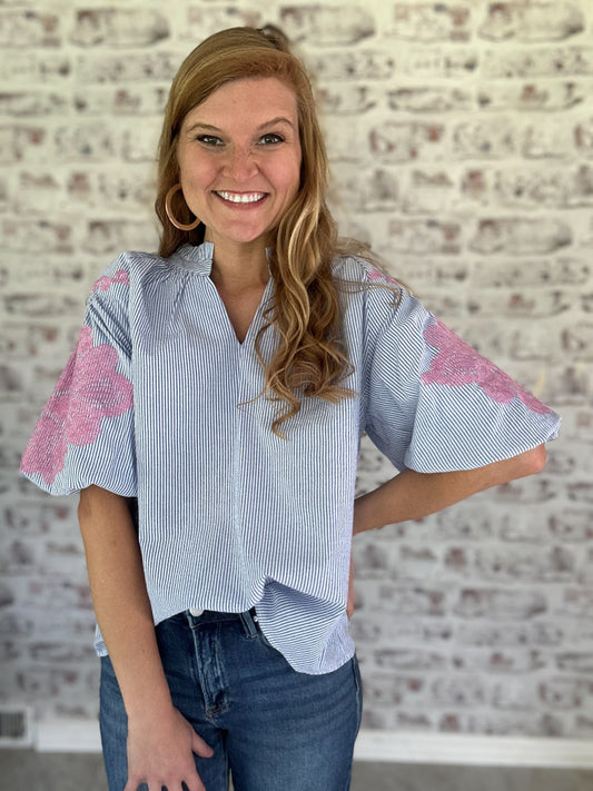 Southern Shoreline Embroidered Sleeve Blouse