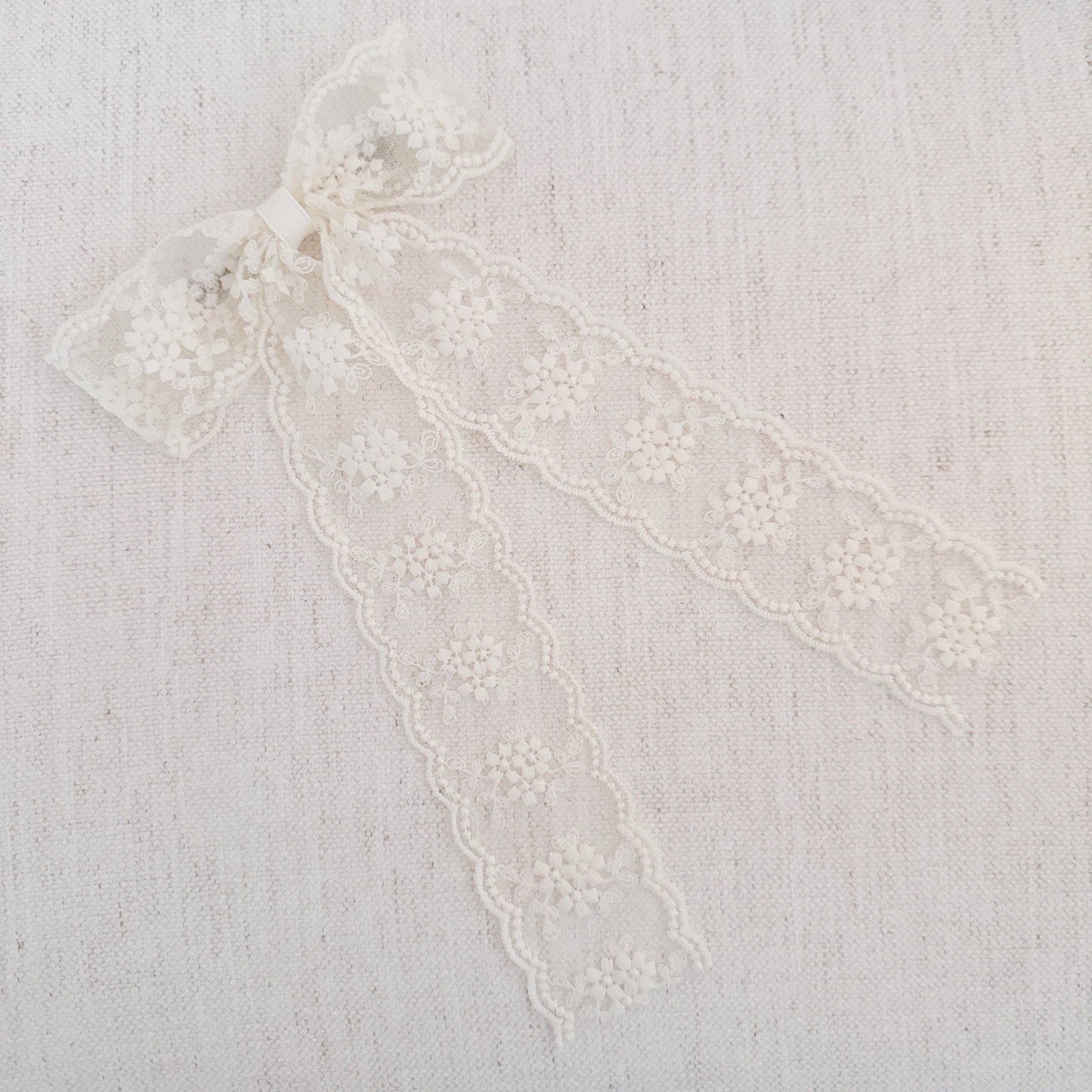 French Lace Sheer Bow Hair Clip: Ivory