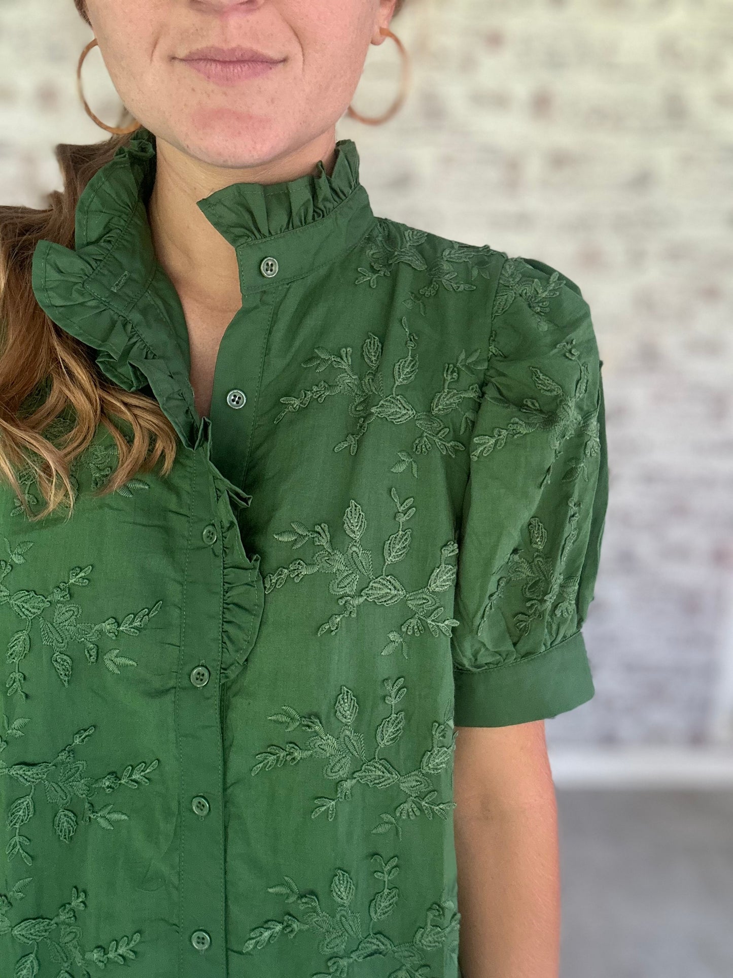 Vintage Vines Floral Appliqué Mini Dress in Green