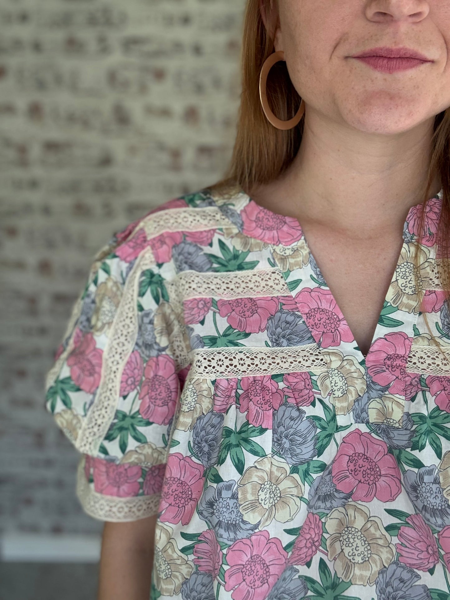 Pastel Petals Lace Detail Blouse