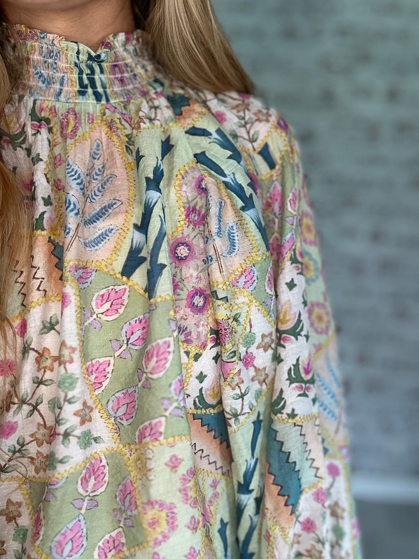 Pattern Play Mock Neck Blouse
