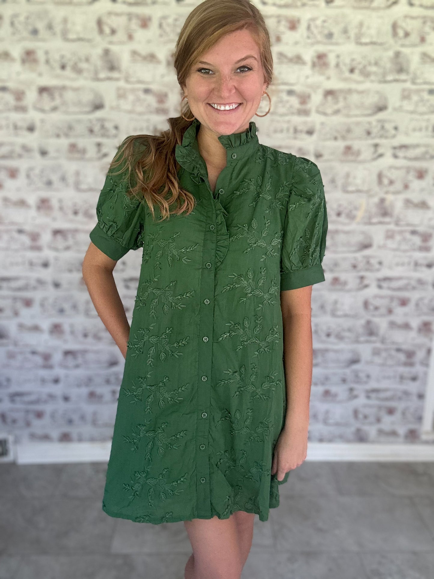 Vintage Vines Floral Appliqué Mini Dress in Green