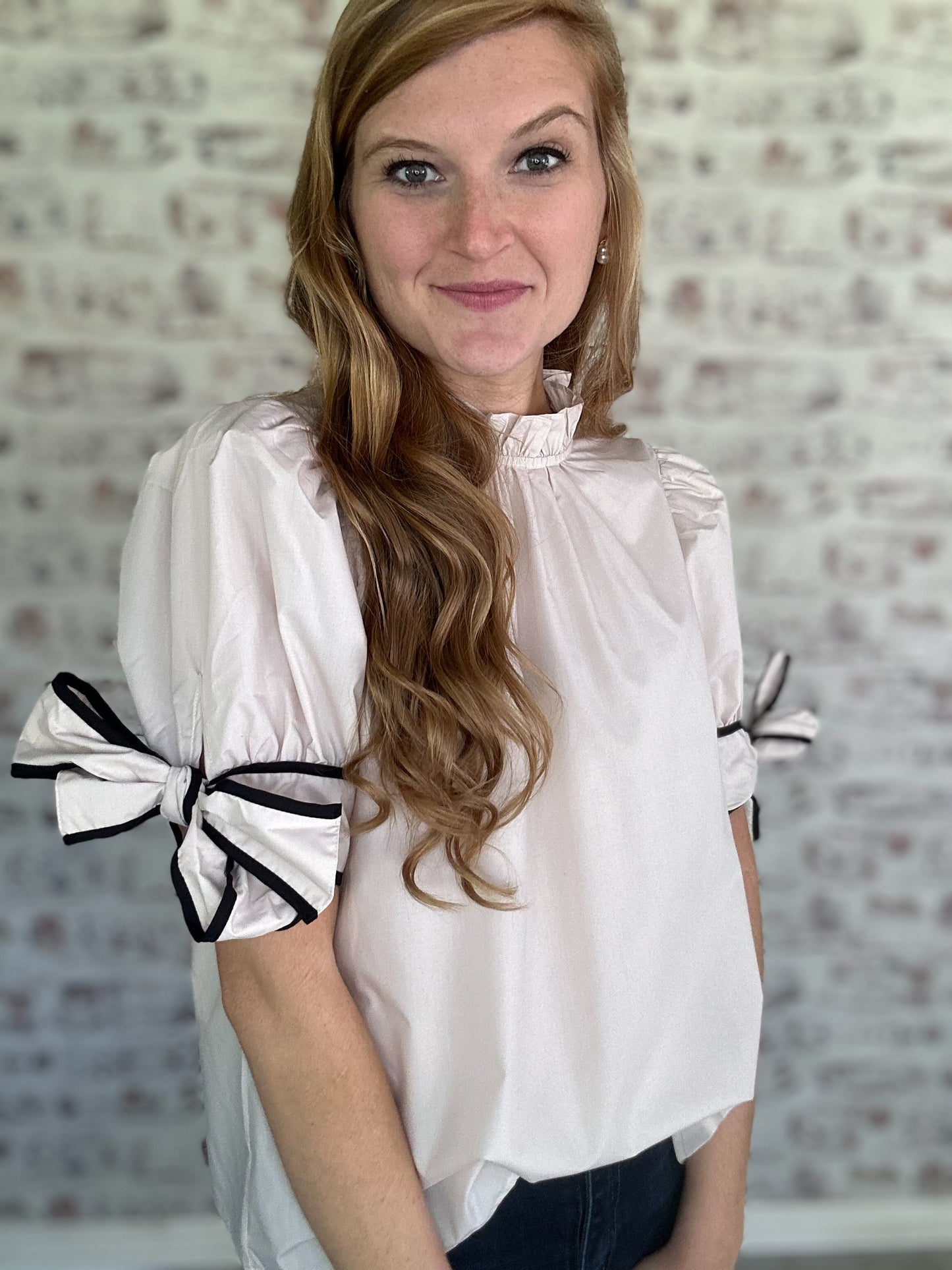 Ruffle Neck Bow Sleeve Top