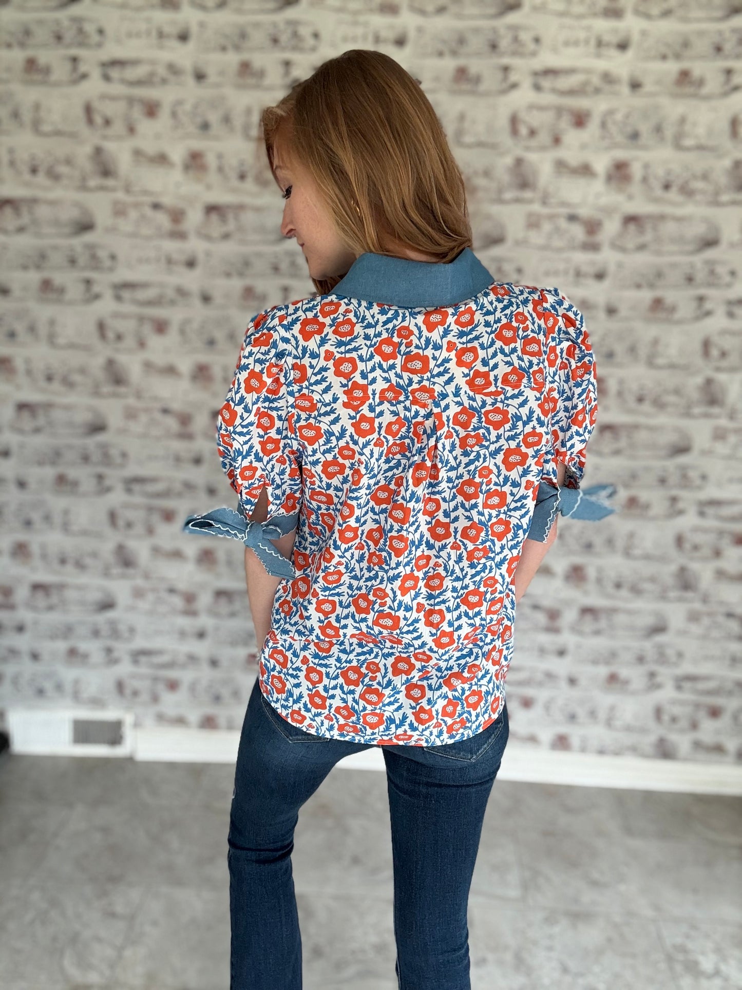 Prim and Floral Bow Sleeve Blouse