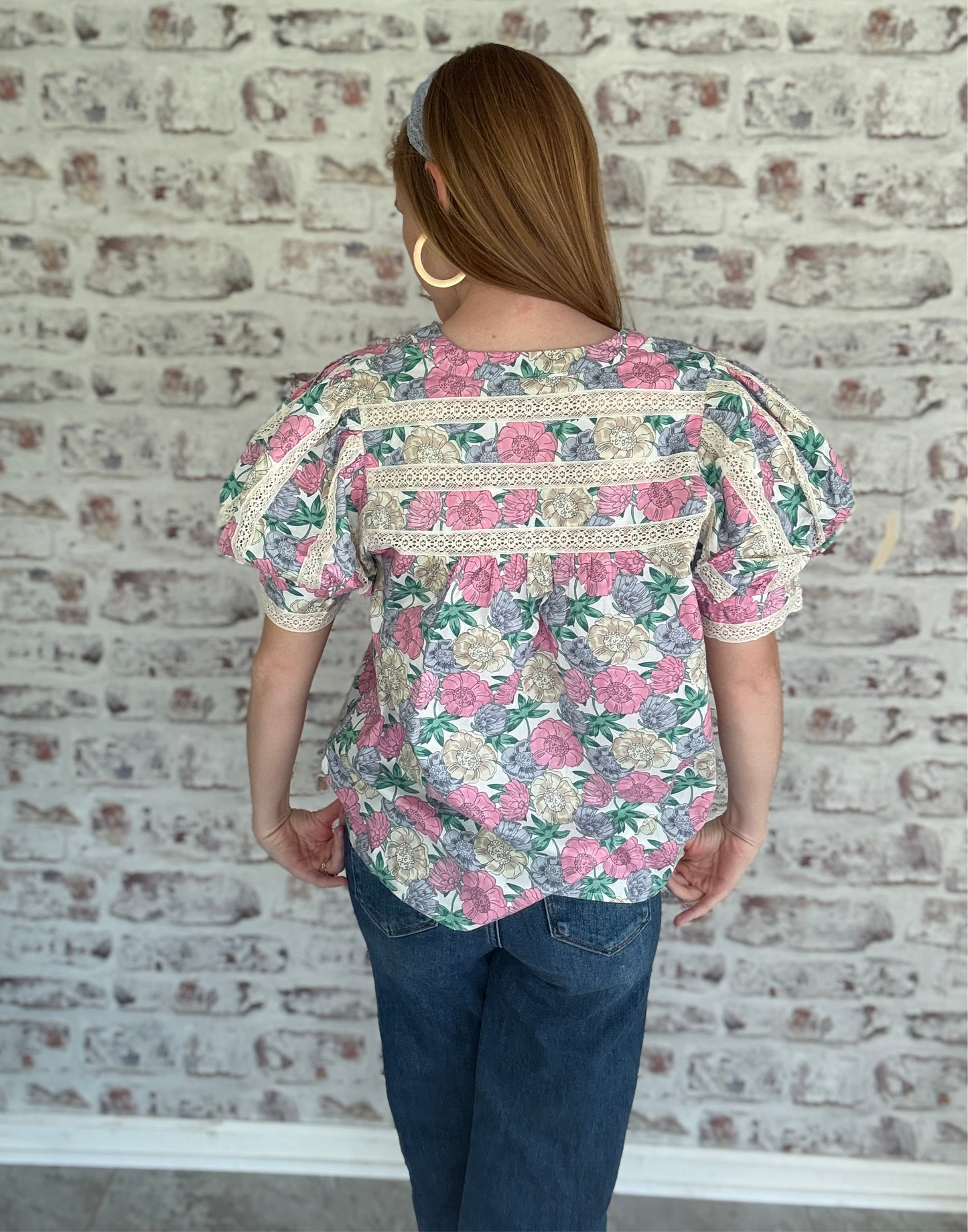 Pastel Petals Lace Detail Blouse