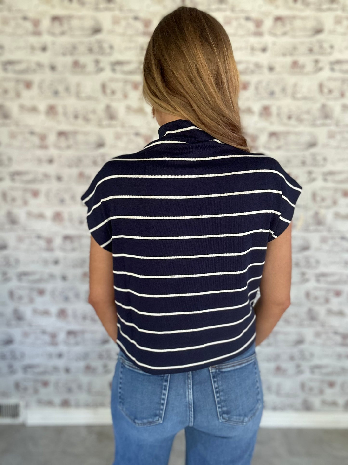 Belmont Striped Mock Neck Top