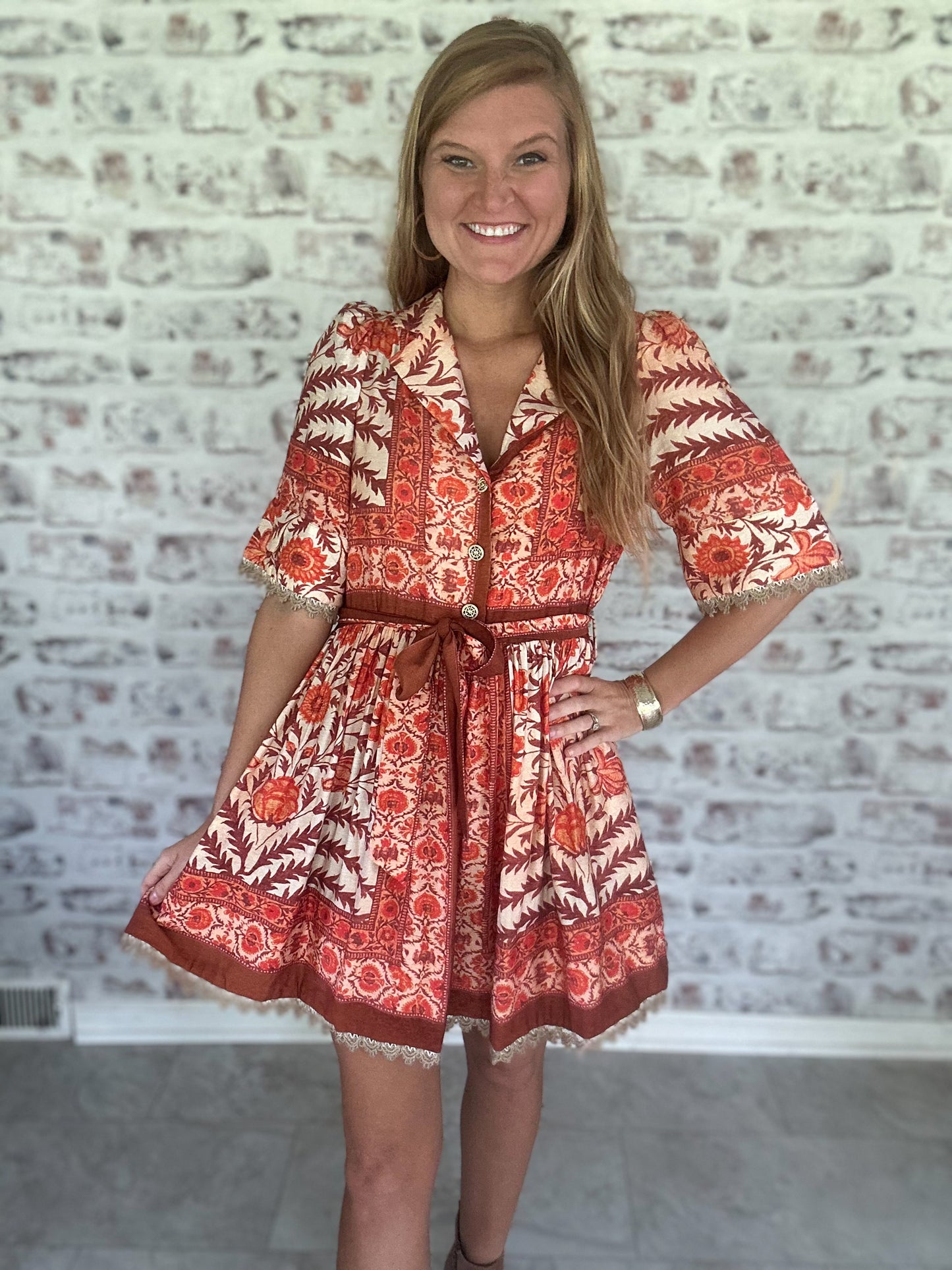 Autumn Light Lace Trim Dress