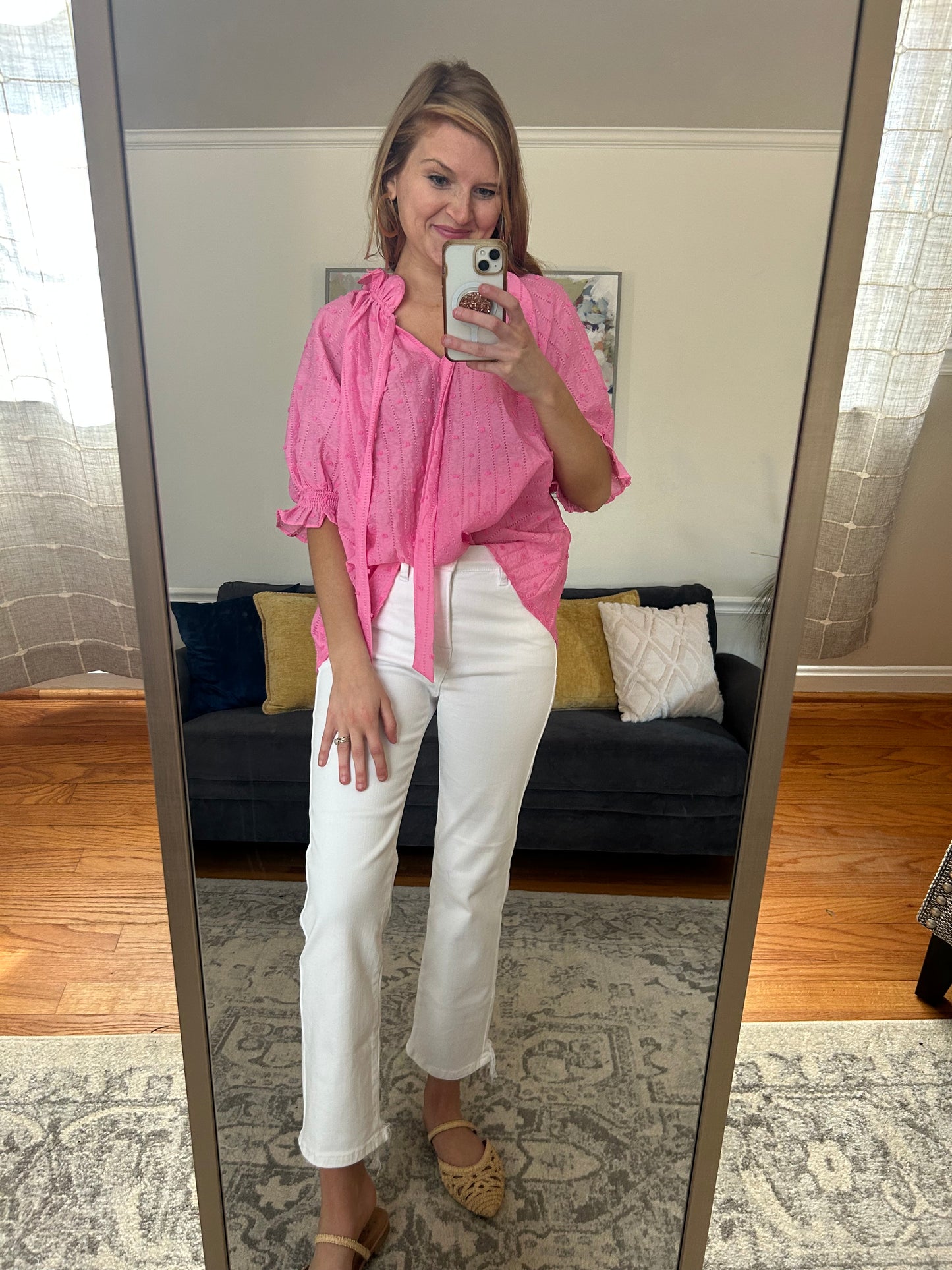Sunday Stroll Ruffle Collared Blouse in Pink