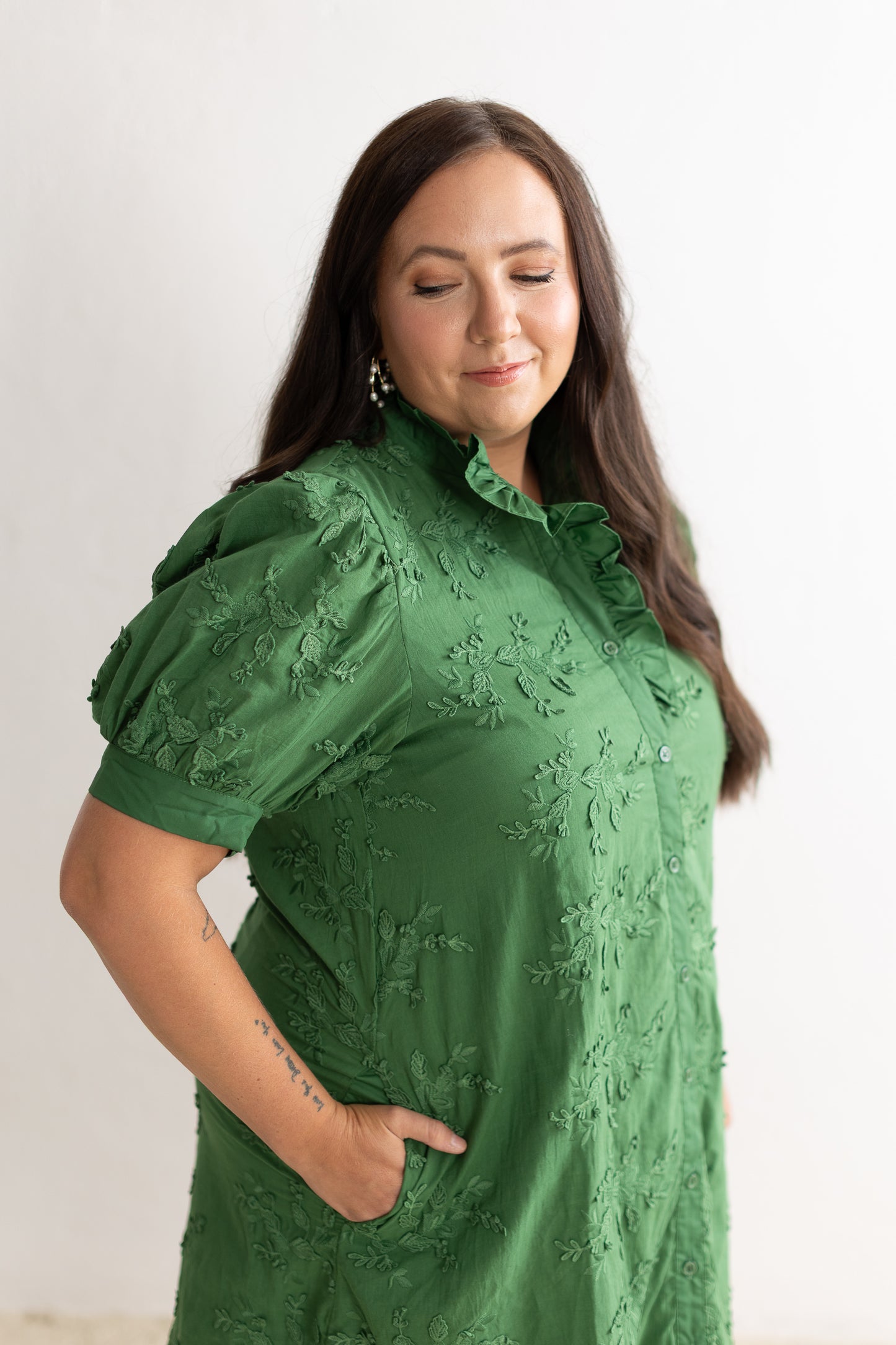Vintage Vines Floral Appliqué Mini Dress in Green