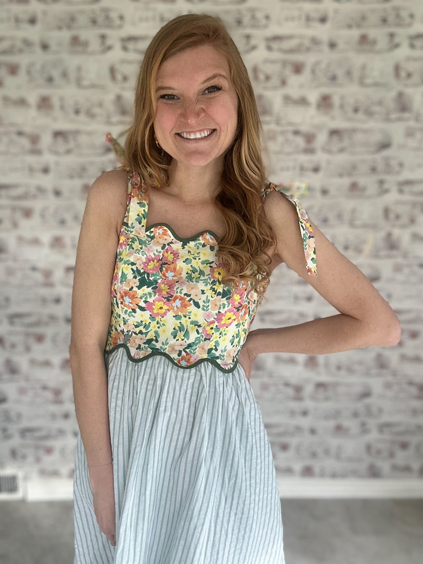 Springtime Flora & Stripe Dress
