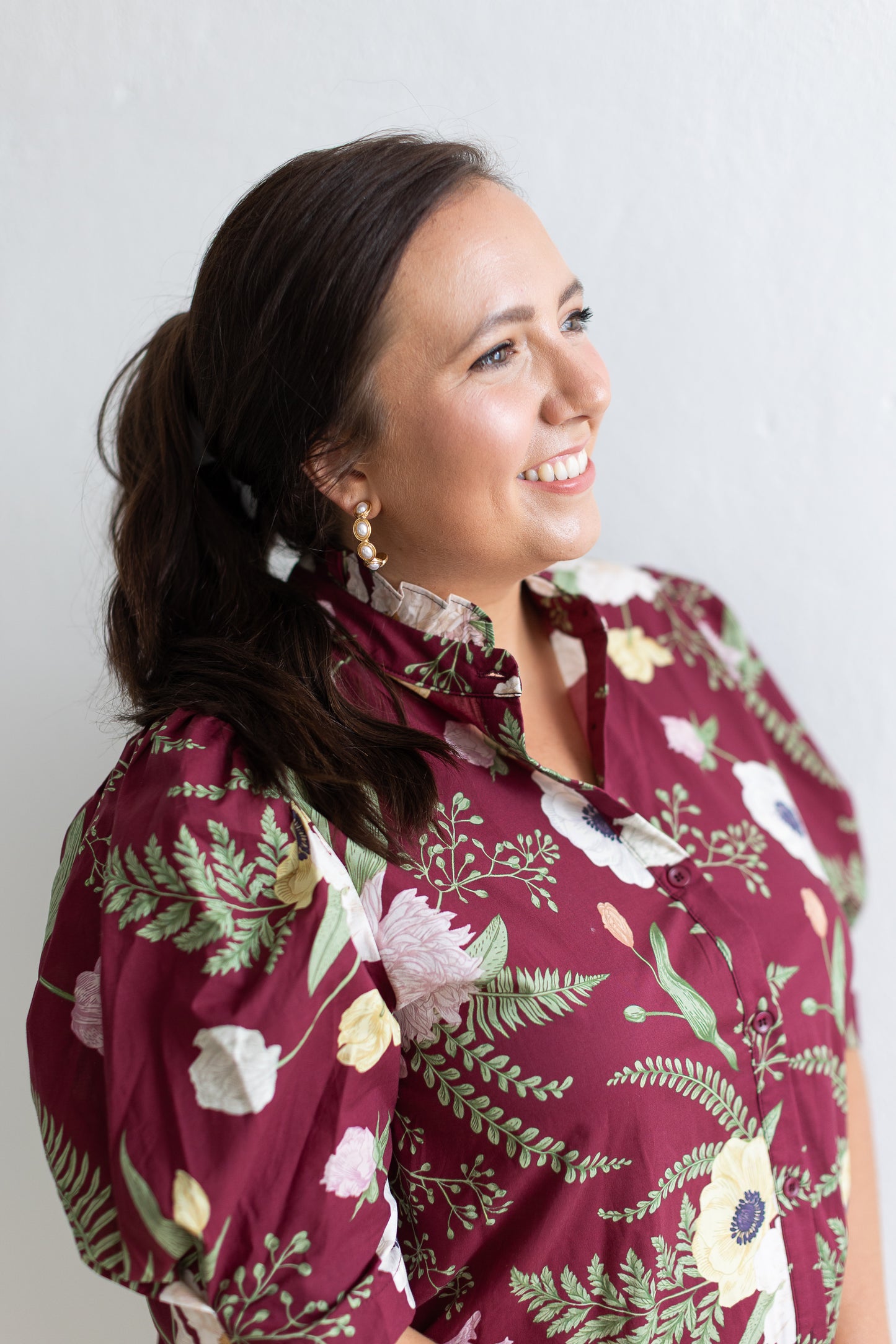 Magnolia Grove Button Down Blouse in Maroon