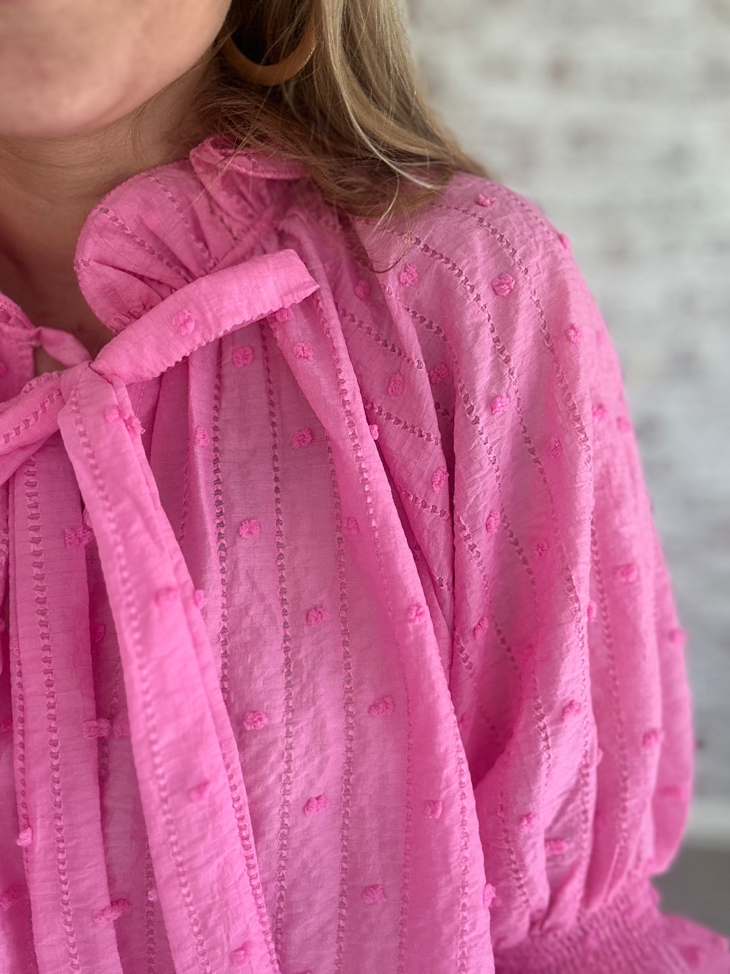 Sunday Stroll Ruffle Collared Blouse in Pink
