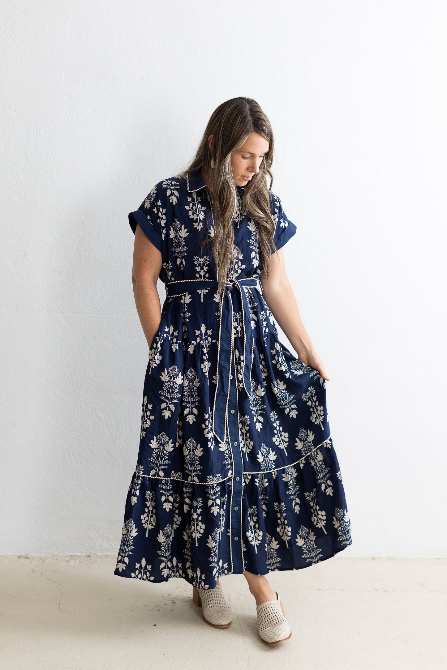 Ellison Row Botanical Collared Midi Dress