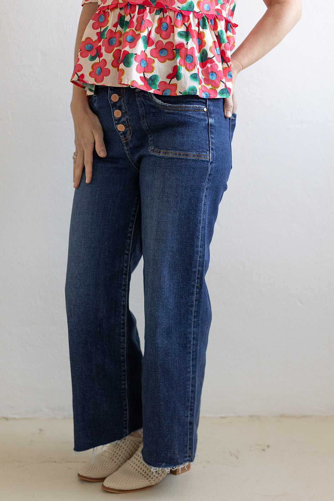 Cropped Button Up Jeans
