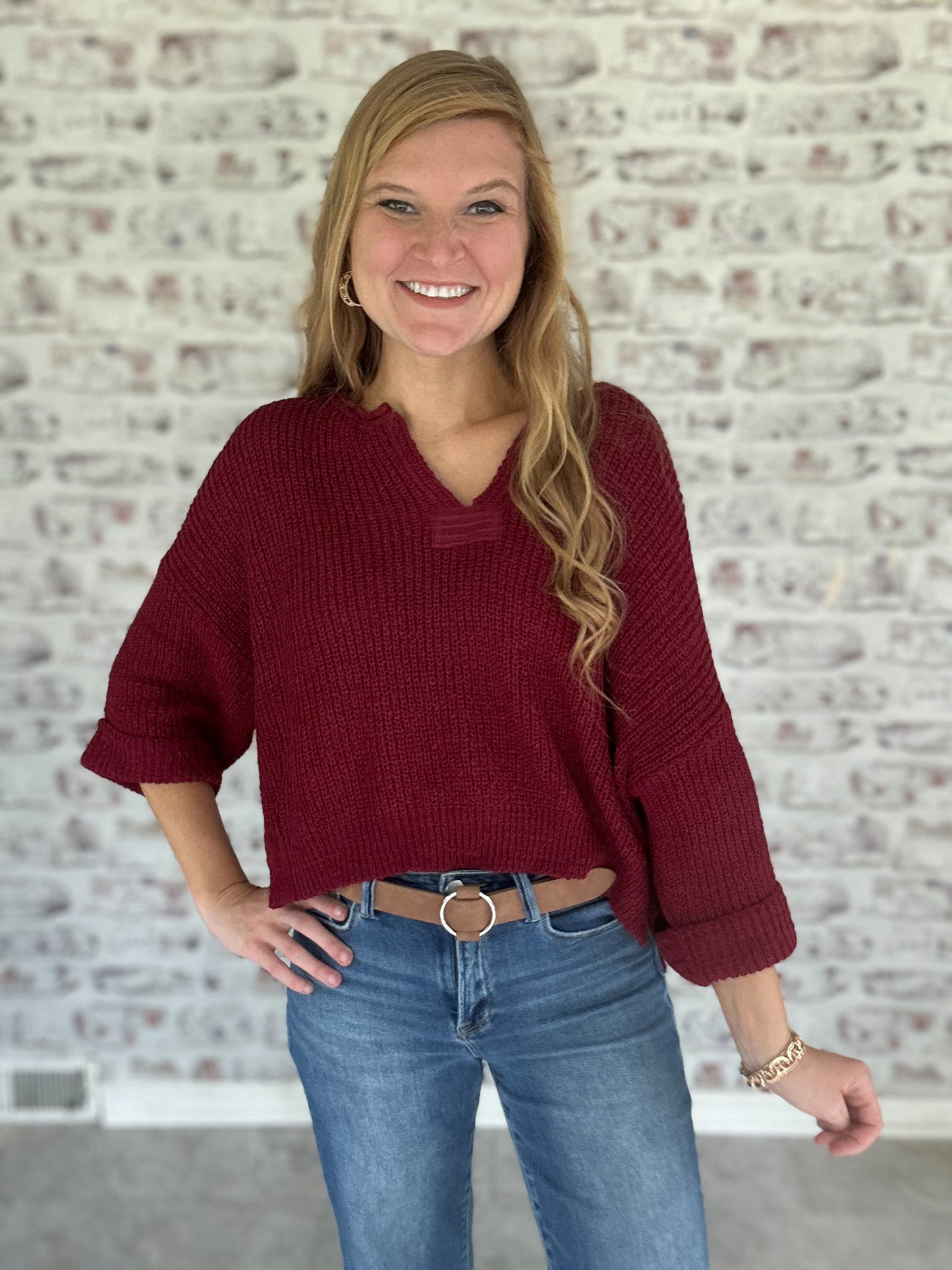 Oversized Crop Sweater in Cabernet