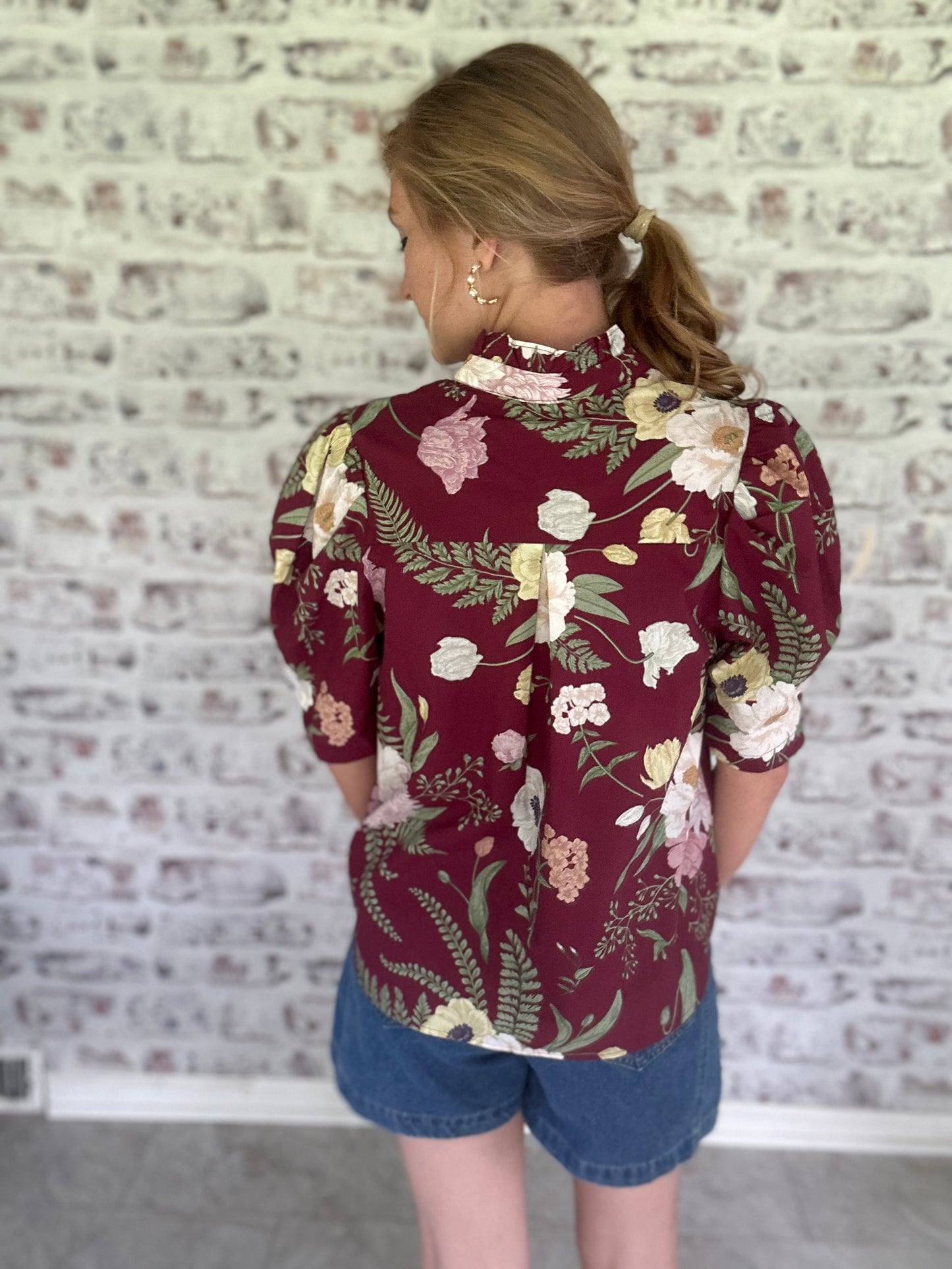 Magnolia Grove Button Down Blouse in Maroon