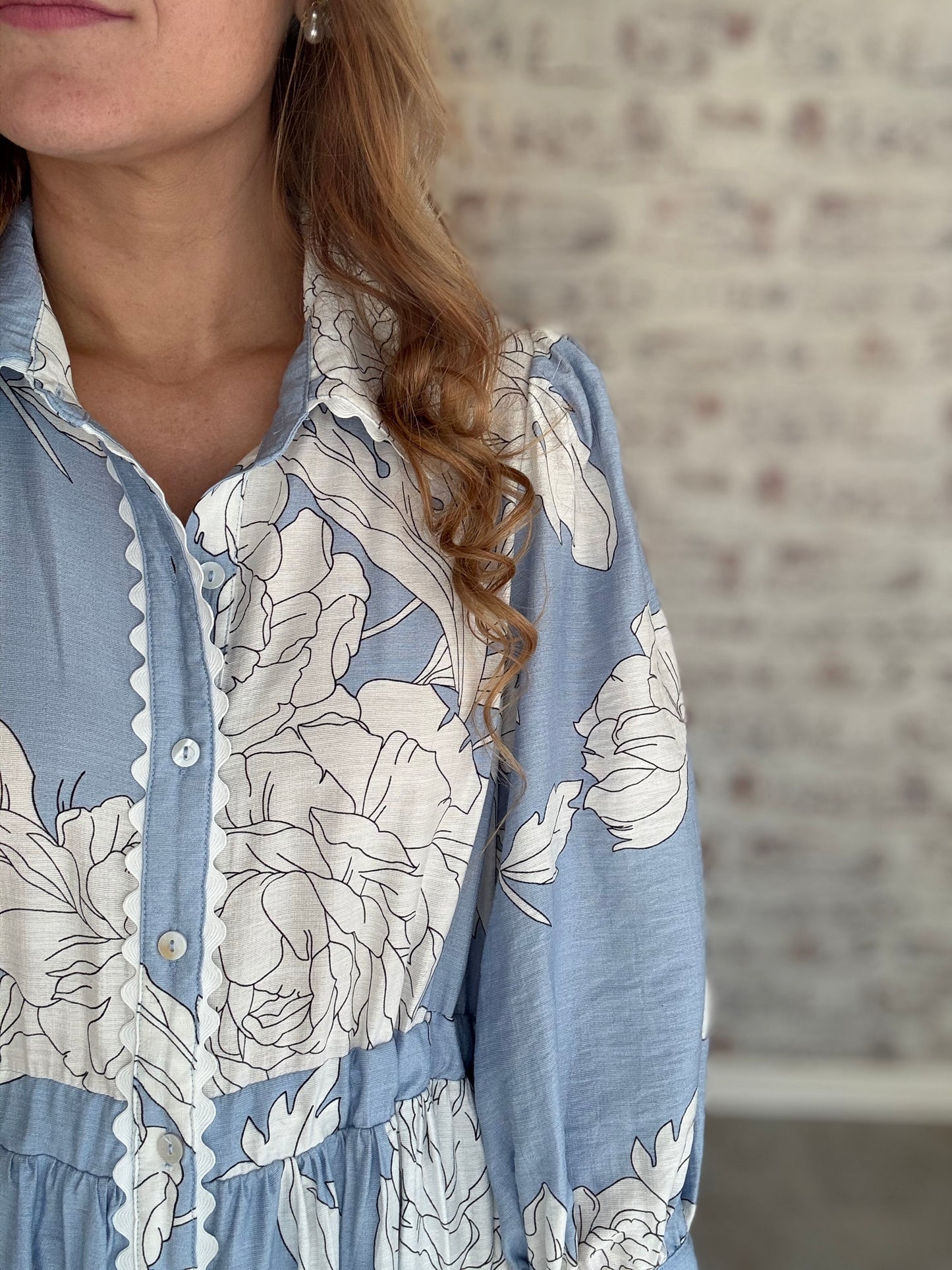 Botanical Charm Collared Floral Midi Dress