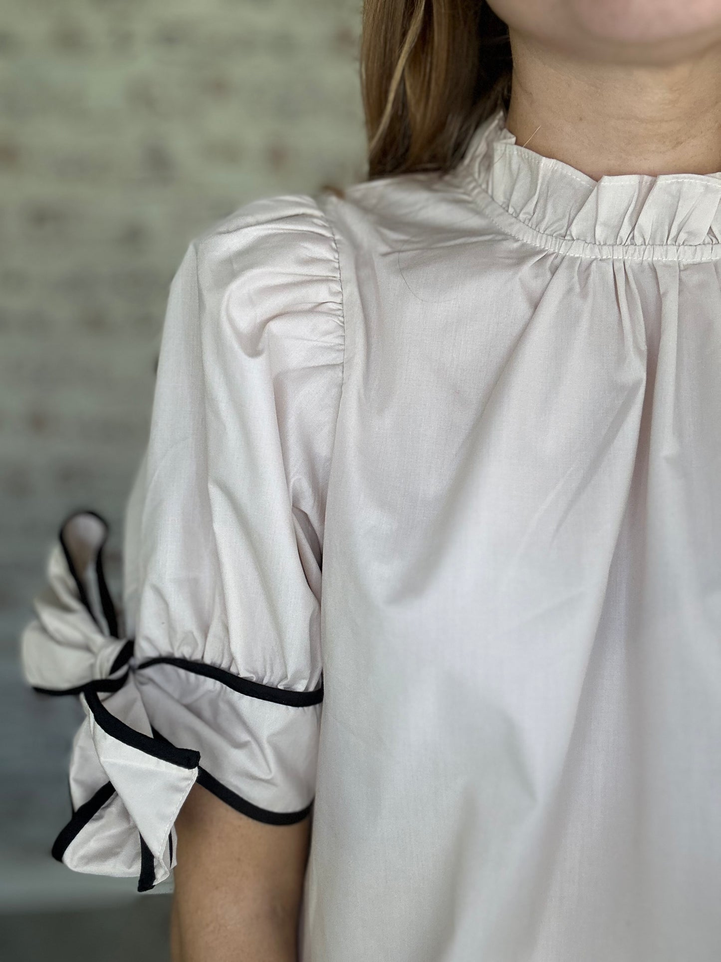 Ruffle Neck Bow Sleeve Top