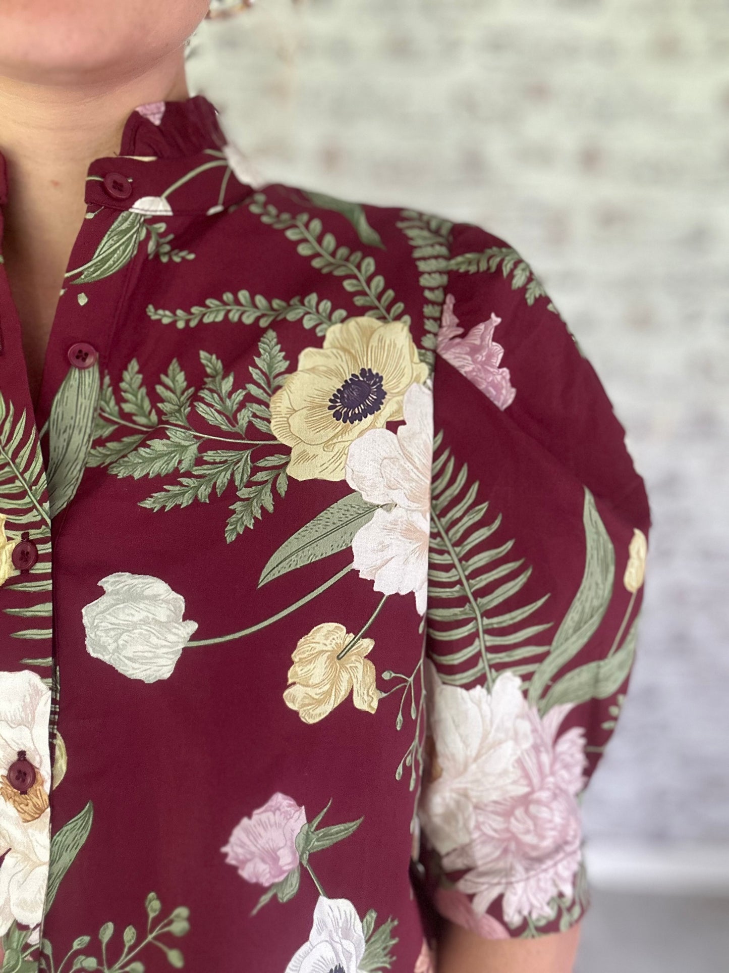 Magnolia Grove Button Down Blouse in Maroon